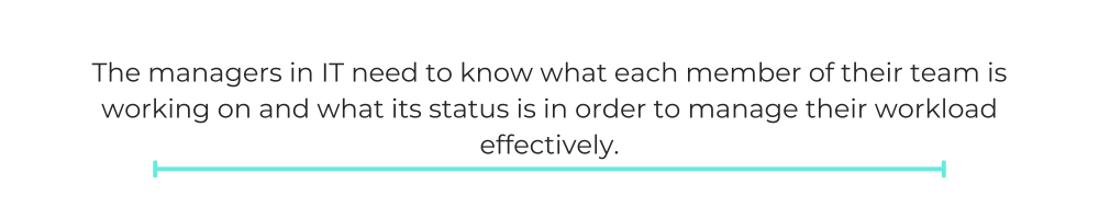 The managers in IT need to know what each member of their team is working on and what its status is in order to manage their workload effectively.