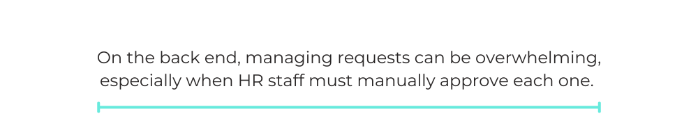 On the back end, managing requests can be overwhelming, especially when HR staff must manually approve each one.