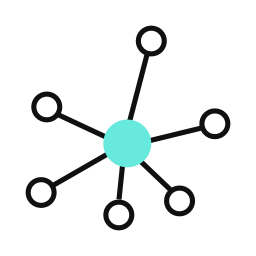 A teal-colored circle connected to white circles via black lines