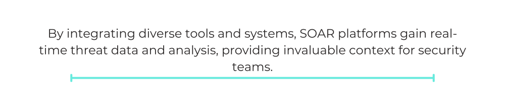 By integrating diverse tools and systems, SOAR platforms gain real-time threat data and analysis, providing invaluable context for security teams.