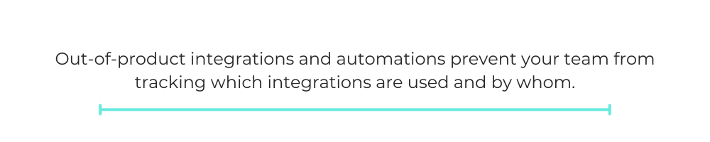 Out-of-product integrations and automations prevent your team from tracking which integrations are used and by whom.