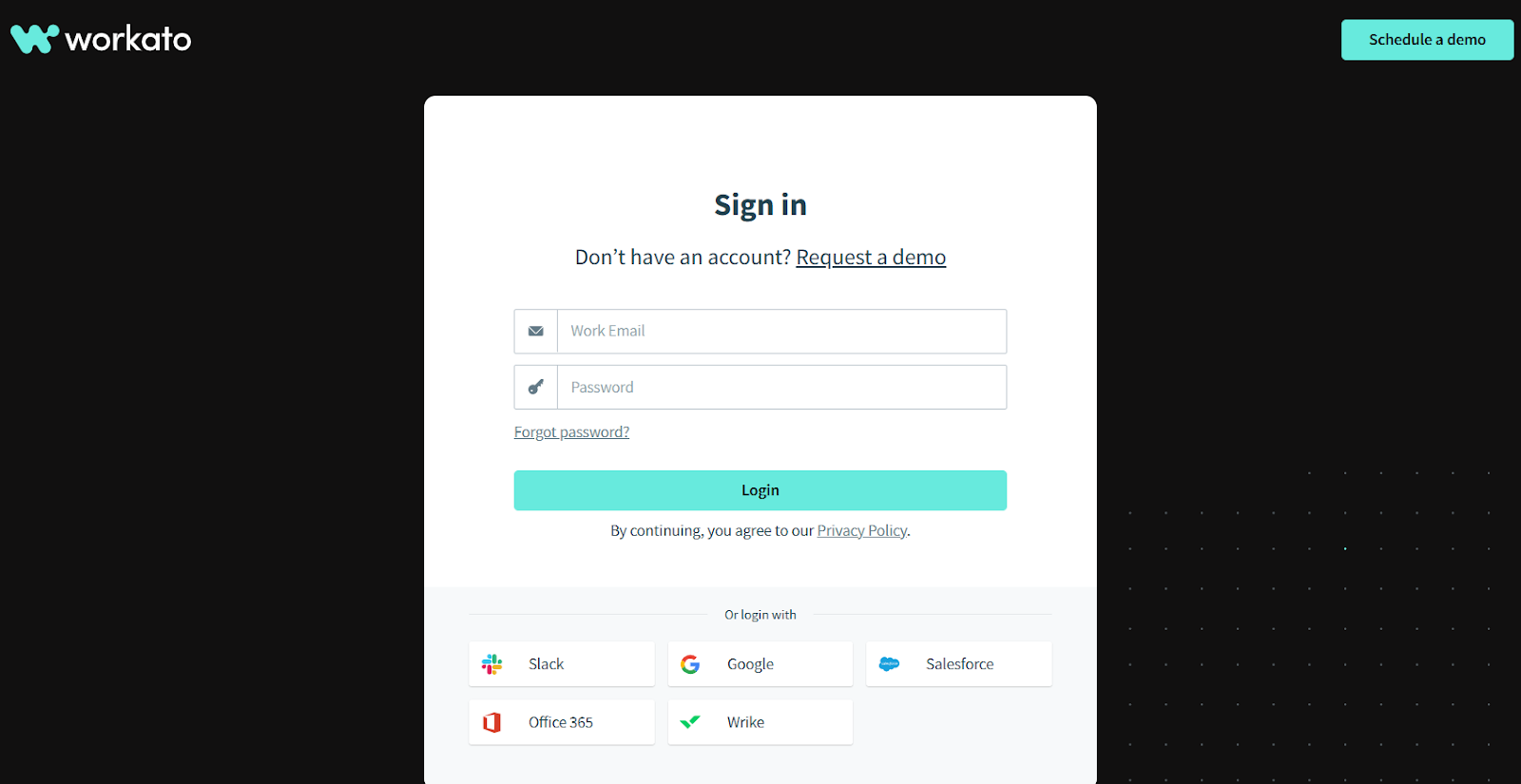 Screenshot: login to Workato