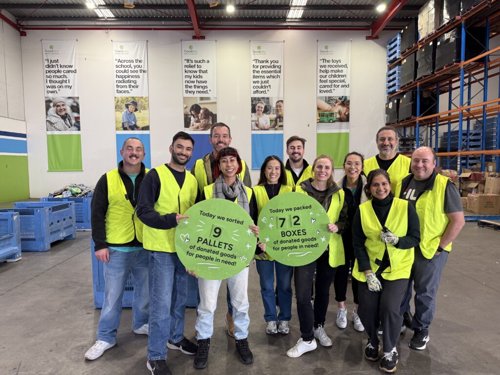 The Workato Australia team volunteers with Good360 Australia, sorting and packing 72 boxes of donated goods

