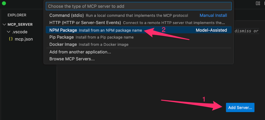Select NPM Package from the dropdown options.