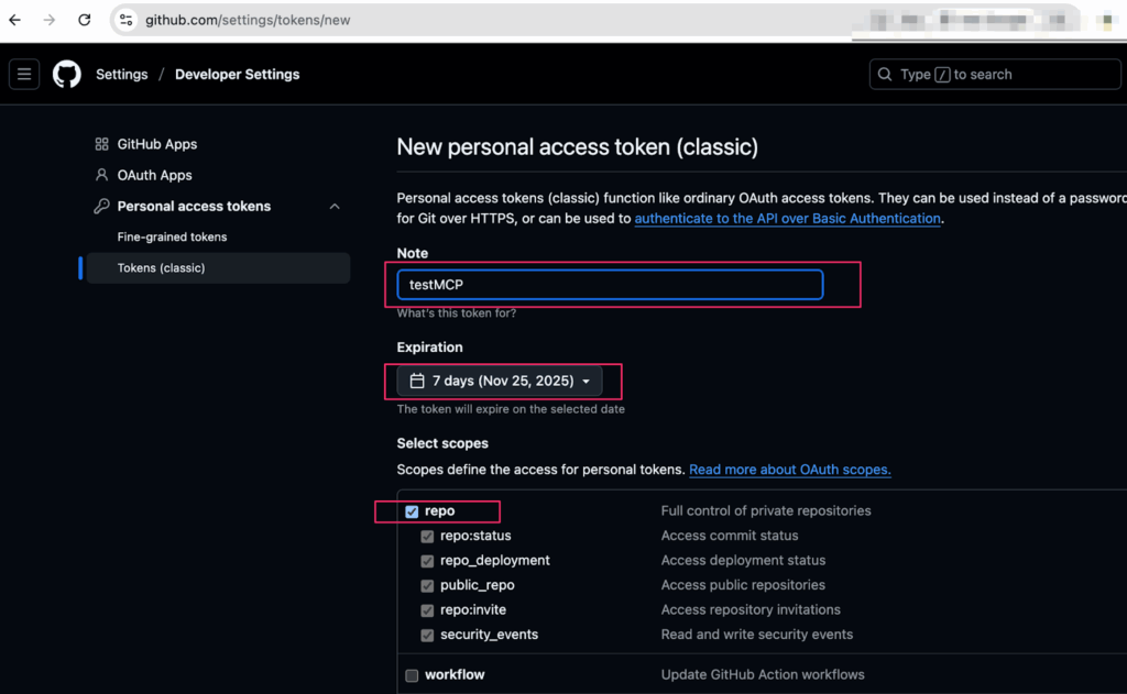 New personal access token