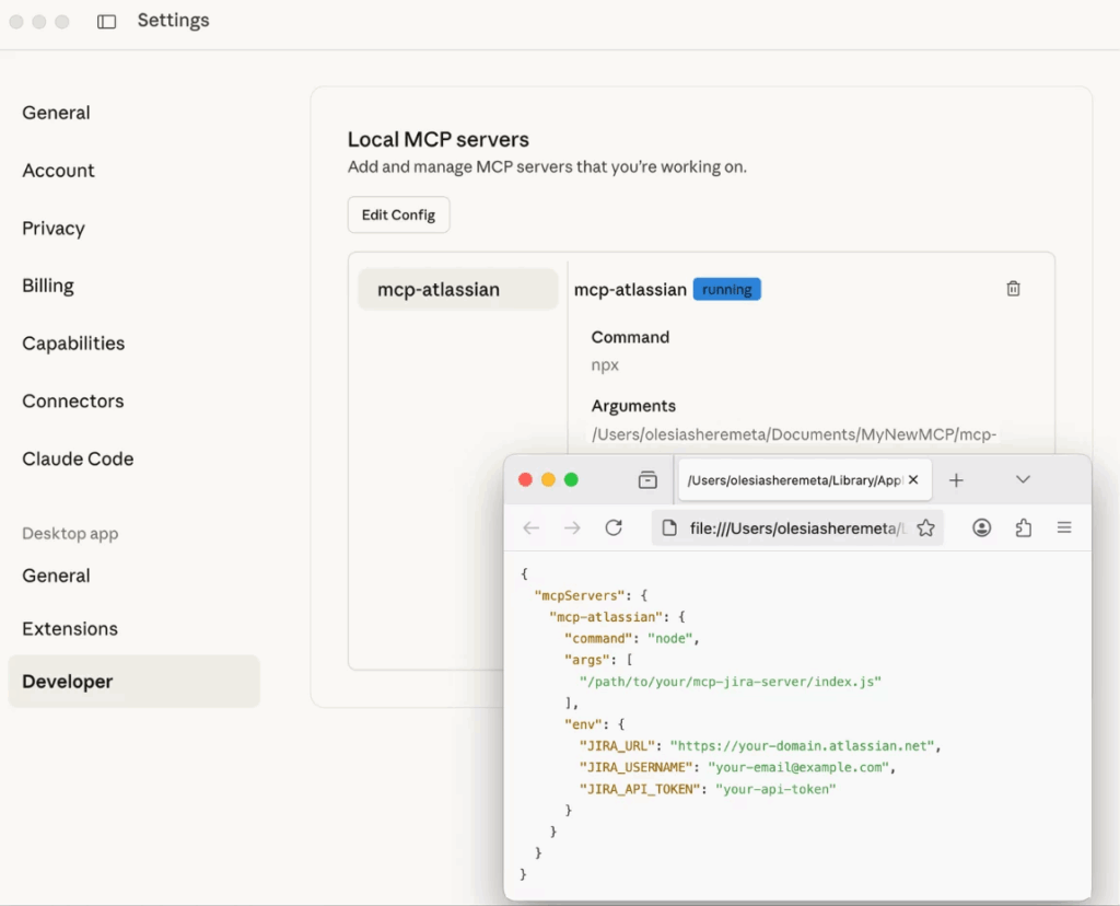 Local MCP server settings