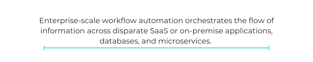 Enterprise-scale workflow automation orchestrates the flow of information across disparate SaaS or on-premise applications, databases, and microservices.