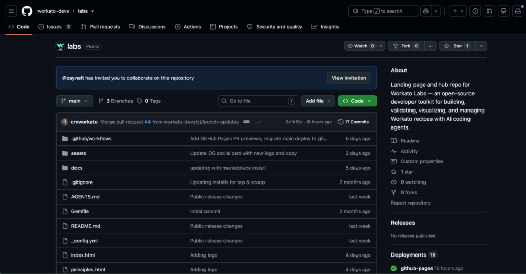 Workato Labs interface