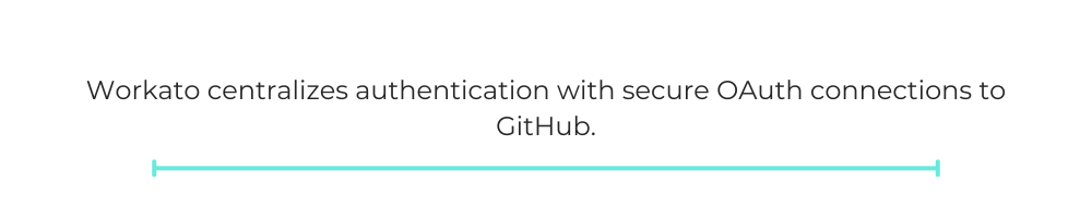 Workato centralizes authentication with secure OAuth connections to GitHub.